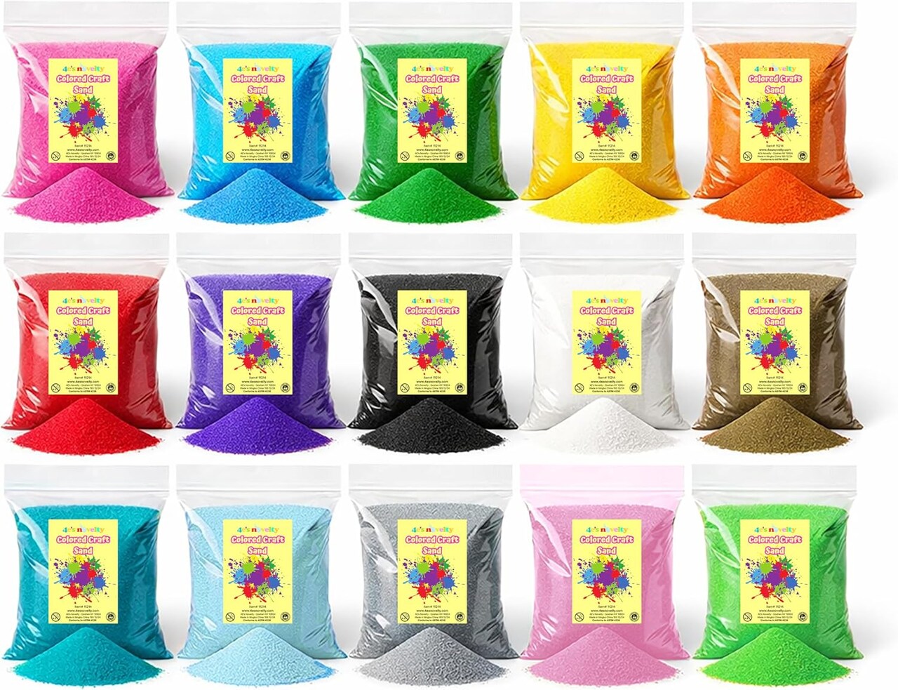 4E’s Novelty Colored Craft Sand – 15 Bright Colors, 12 lbs Bulk Non-Toxic Sand for Sand Art, Sensory Play, Kids Crafts, DIY Crafts, Wedding Decor, Vase Filler, Terrarium Decor, Classroom Crafts, Art Projects